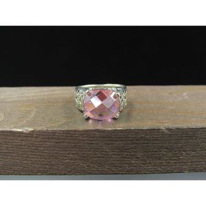 Size 5.5 Sterling Silver Pink Cubic Zirconia And Marcasite Stone Band Ring
